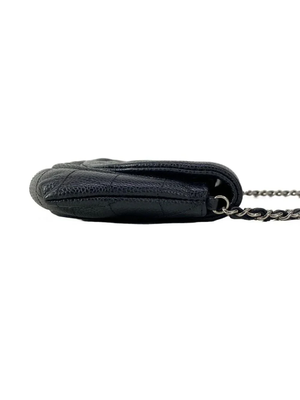 Chanel Wallet Half Moon Black Chain Shoulder Silver CC Logo